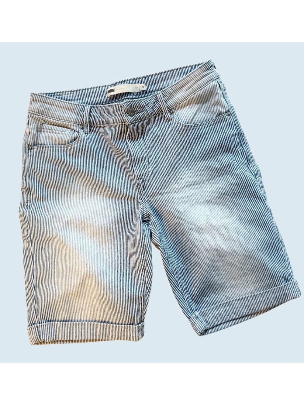 LEVI'S Blue & White Railroad Striped Bermuda Denim Shorts Size 8